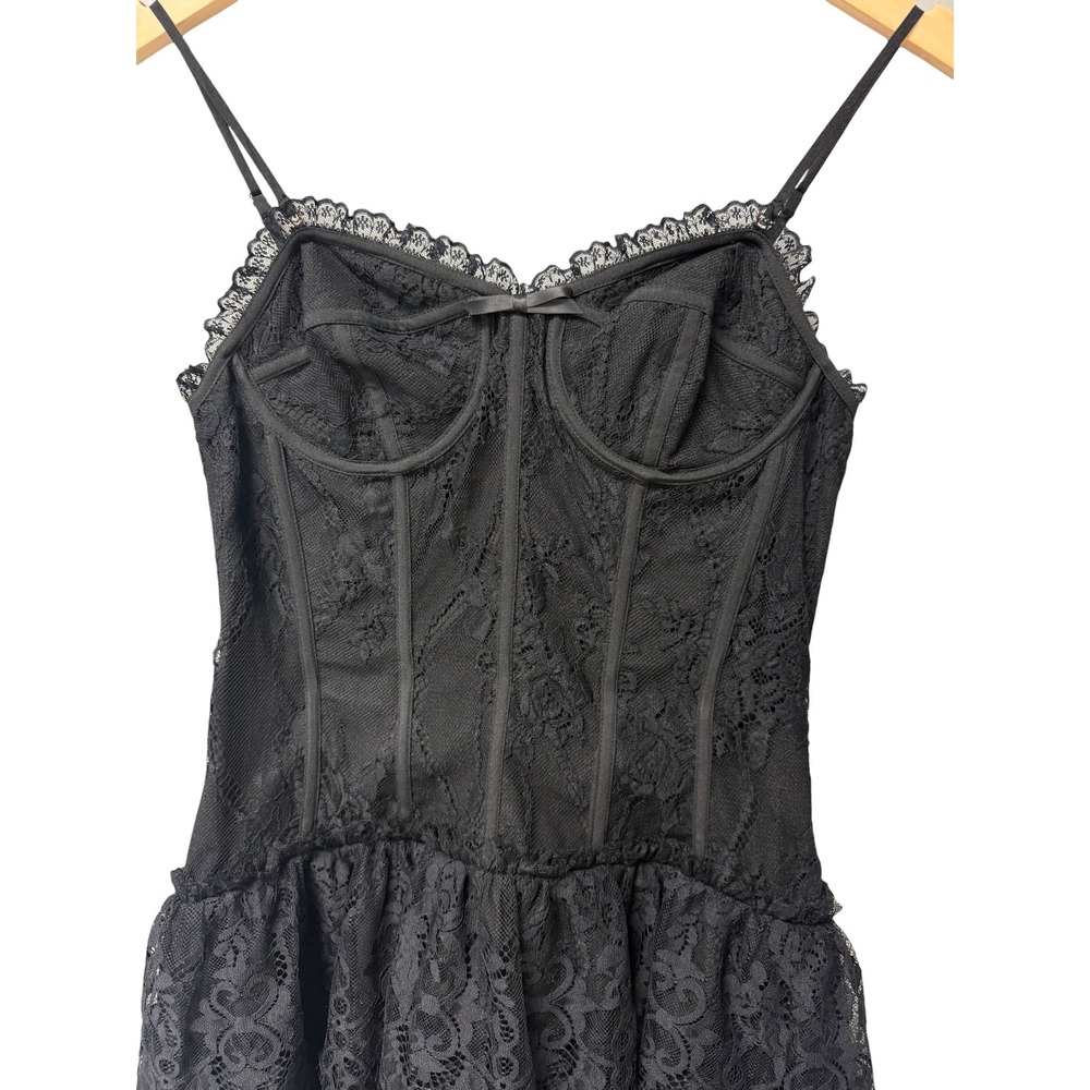 LoveShackFancy Carlene Lace Bustier Corset Black Mini Dress Women 2 Femenine EUC - Picture 6 of 8